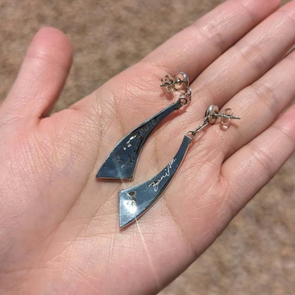 Handmade Native American Zuni Women's Inlay Dangle Earrings - Picture 6 of 8